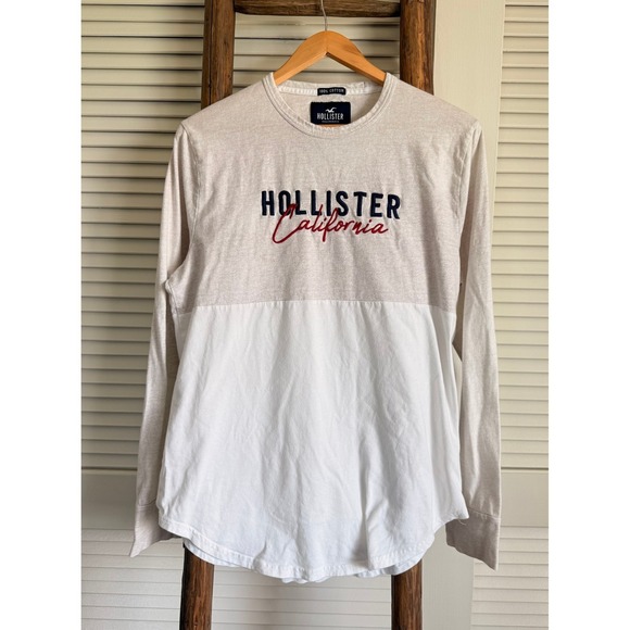 Hollister Other - Hollister California Long Sleeve Crew Neck Shirt Men's Size L Beige White Cotton